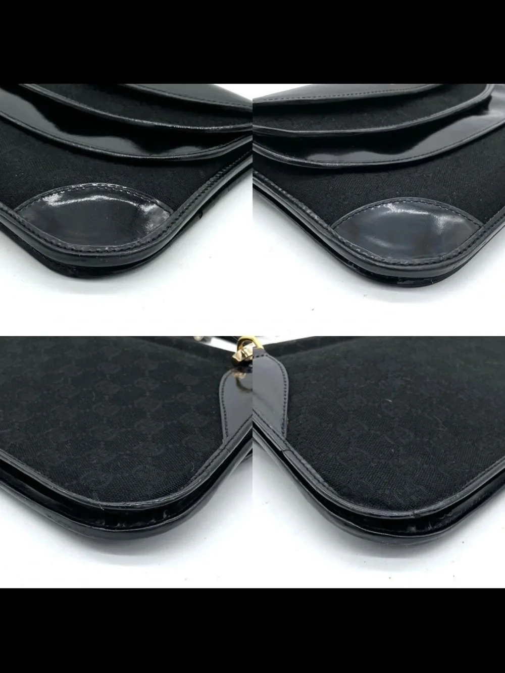 Gucci Black Patent & Velvet Crossbody Bag with Gold GG Accent